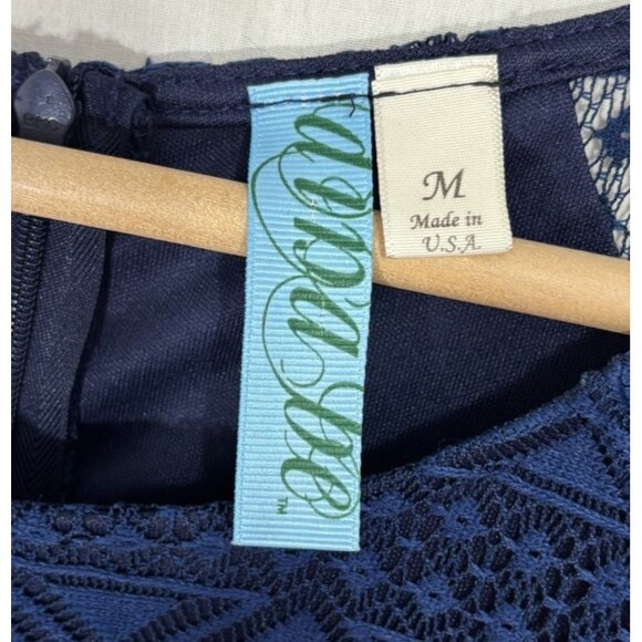 Navy Blue All Over Lace Mini Dress Sz M A-line Whimsigoth Romantic Chic Wedding - Picture 2 of 8